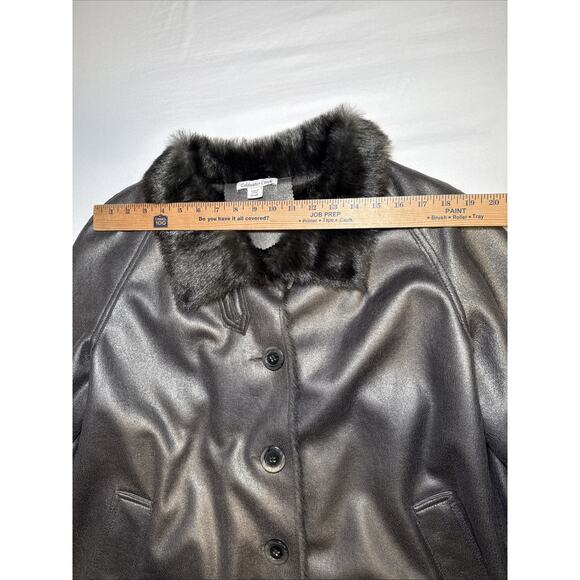 Coldwater Creek Womens XL Gray Metallic Shine Coat Button Up Faux Fur Lined NWOT - Picture 3 of 16